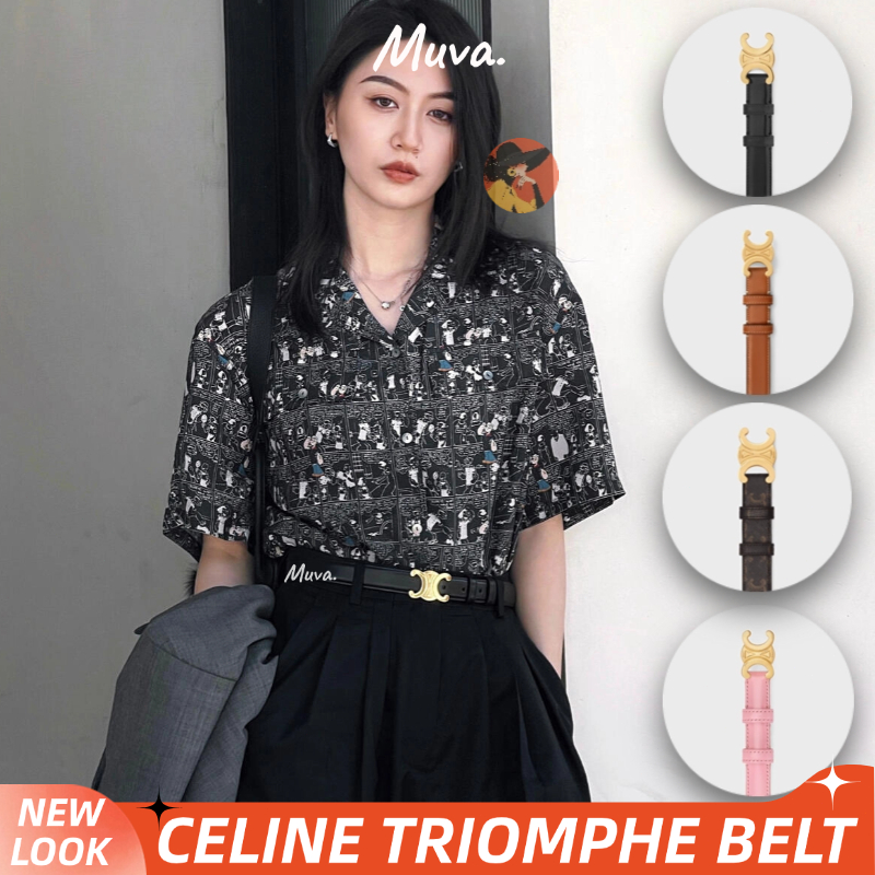 เซลีน✨Celine TRIOMPHE Taurillon Leather Belt 2.5CM&1.8CM Women's Belts เข็มขัดผู้หญิง/คลาสสิก