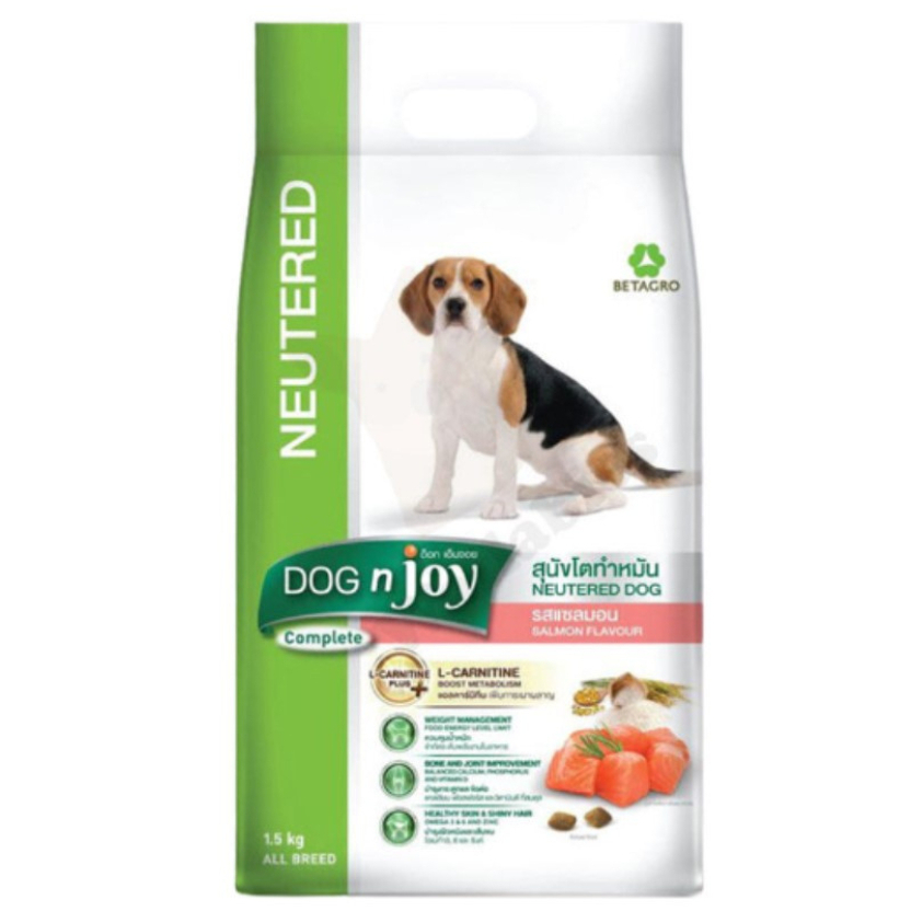 DOG N JOY Neutered Adult Salmon 1.5 kg. อาหารสุนัขโต ด็อกเอ็นจอย สูตรหลังทำหมัน รสแซลมอน 1.5 กิโลกรัม