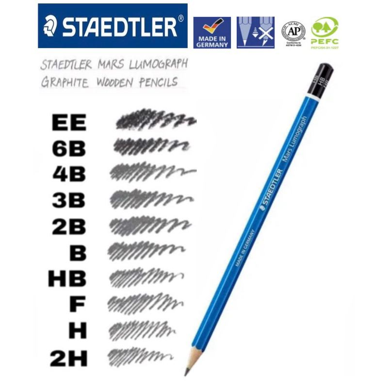 STAEDTLER Mars Lumograph ดินสอ ดินสอเขียนแบบ มีระดับความเข้ม EE 6B 4B 3B 2B B HB F H 2H