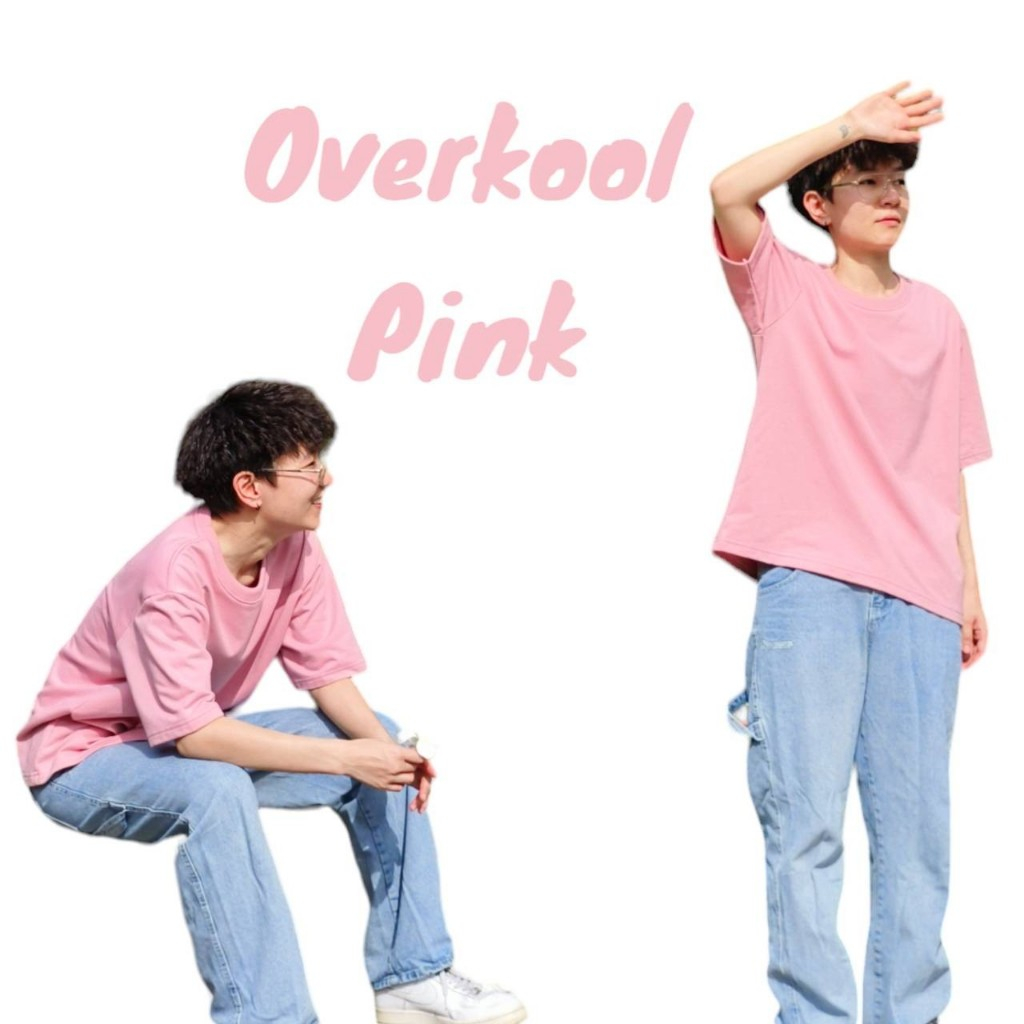 OVERKOOL เสื้อยืดครอป Oversize ใส่สบาย Size M - 4XL สีชมพูวินเทจ