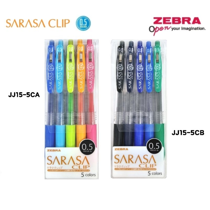 ZEBRA ชุดปากกาหมึกเจลสี Sarasa Clip 0.5 มม. JJ15-5CA , JJ15-5CB ชุด 5 ด้าม (ราคาต่อ 1 ชุด)