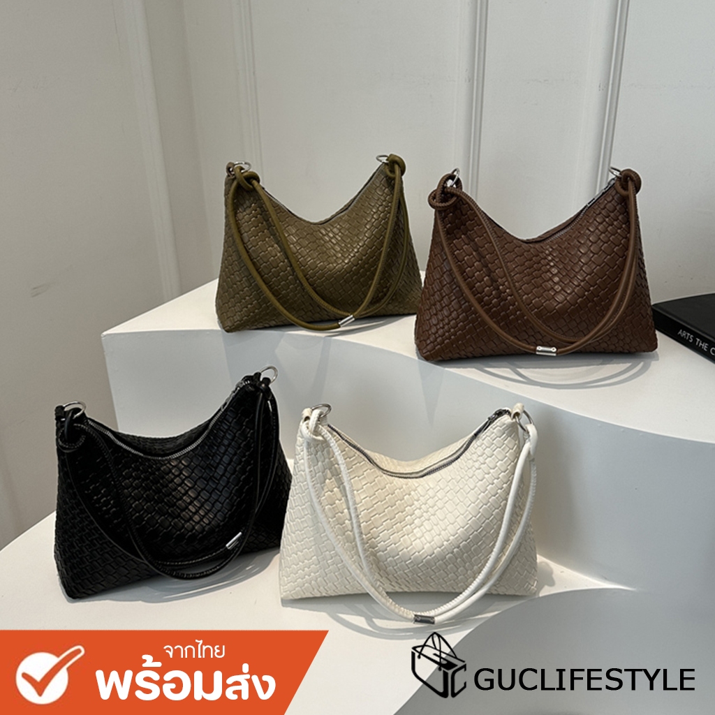 GUCSELECTED(B2084) กระเป๋าหนังพียูลายสานสะพายไหล่ มี4สี