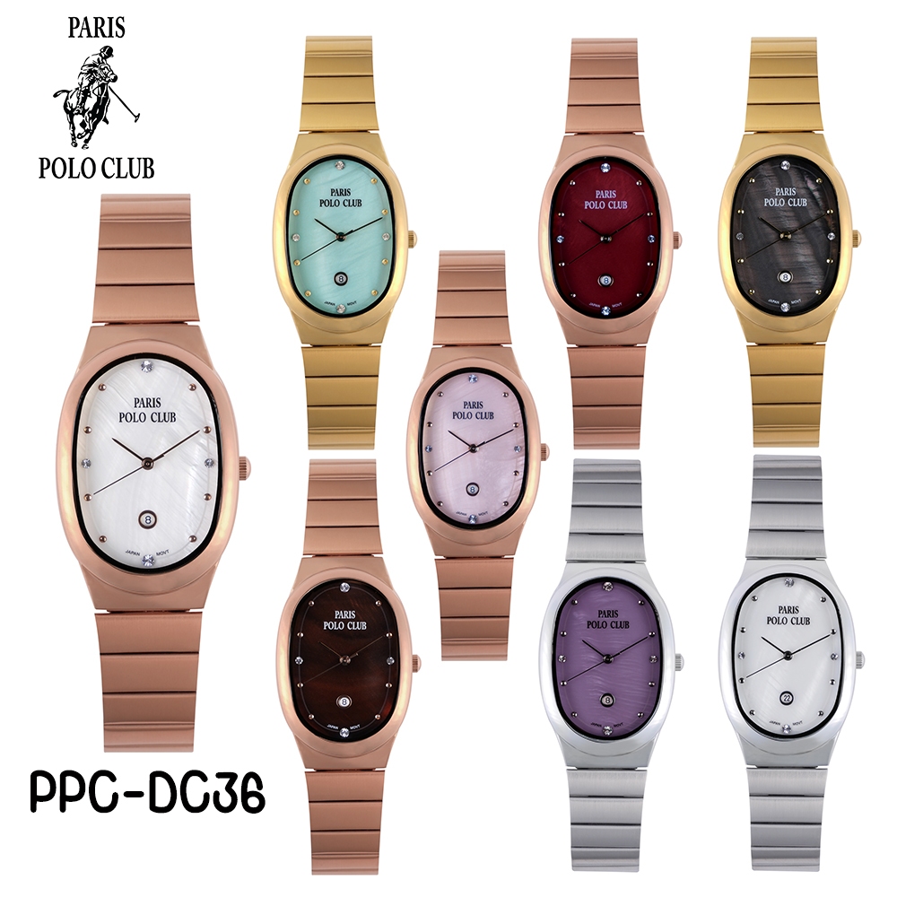 Paris Polo Club นาฬิกาข้อมือผู้หญิง OVALE MODERN PEARL DATE สายสแตนเลส รุ่น PPC-DC36