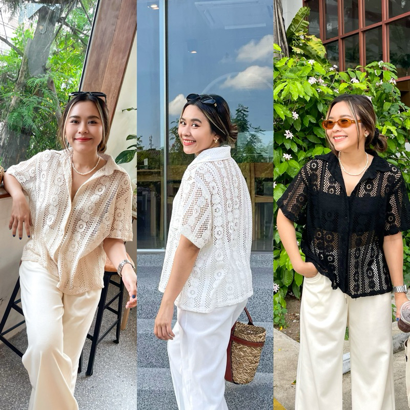 ( ลดสูงสุด 30% เก็บโค้ดหน้ากิจกรรม ) Summerstuff - COZY LACE TOP เสื้อเชิ้ตลูกไม้ฉลุ