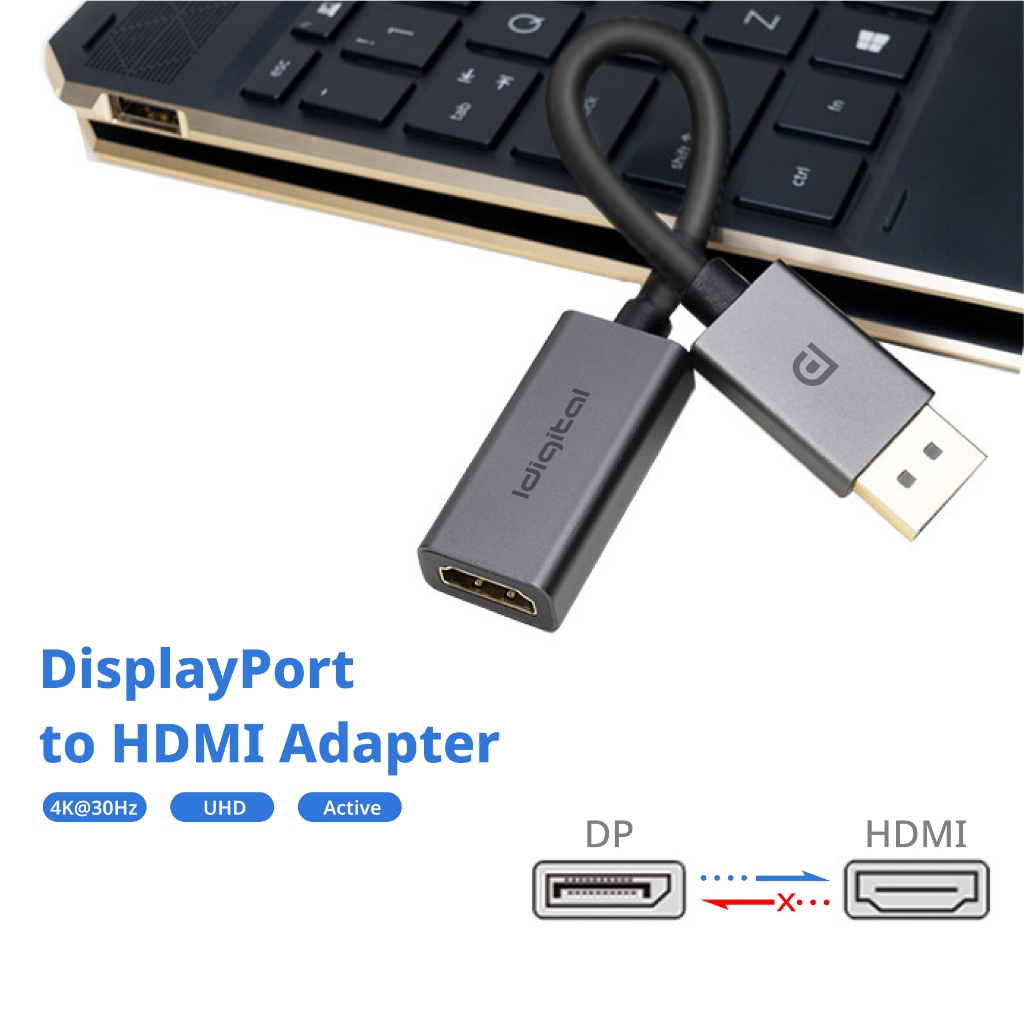 ⚡ส่งจาก กทม⚡Idigital DP to HDMI Adapter Converter, 4K/30Hz,1080p/144Hz,สําหรับ PC, แล็ปท็อป, โปรเจคเตอร์, รับประกัน 1 ปี