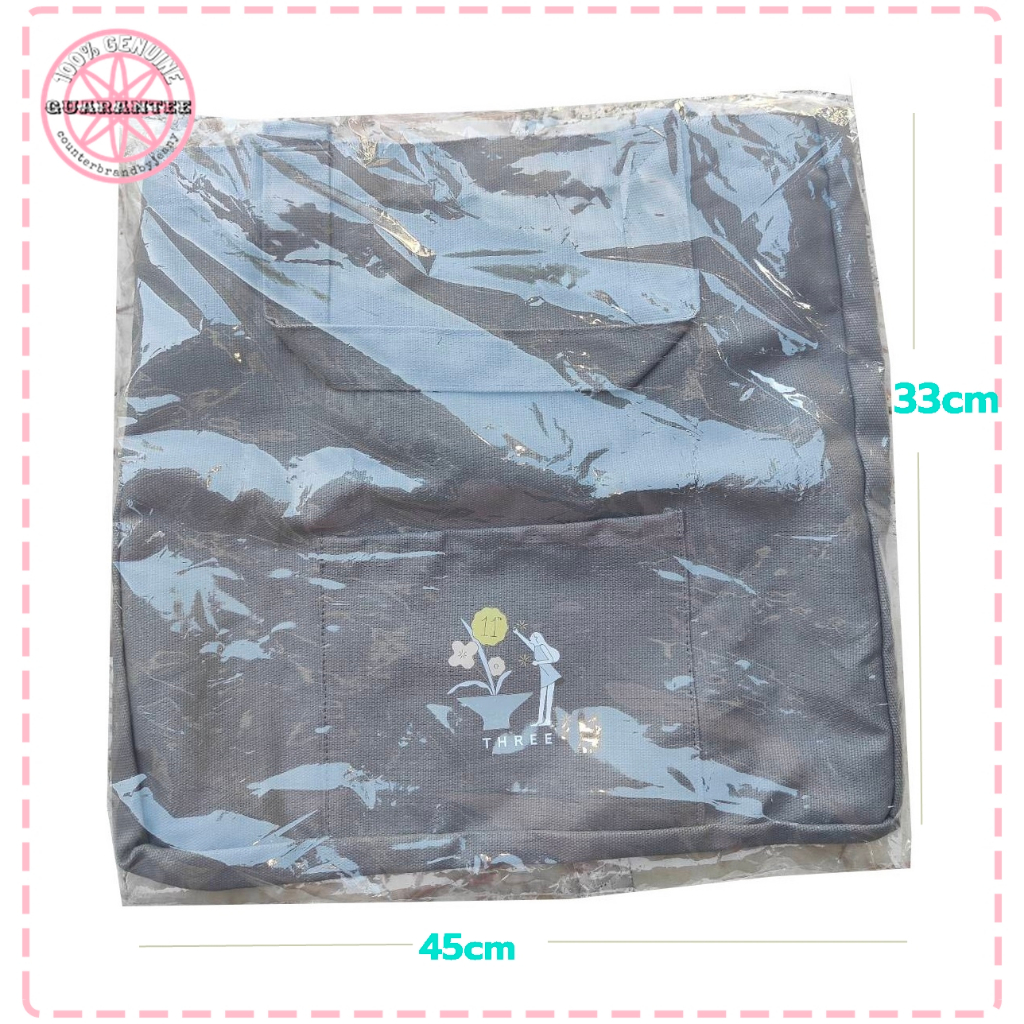 ของแท้ป้ายไทย THREE 11th Anniversary Shoulder Tote Bag กระเป๋าผ้า สะพายไหล่ กระเป๋าโท๊ท