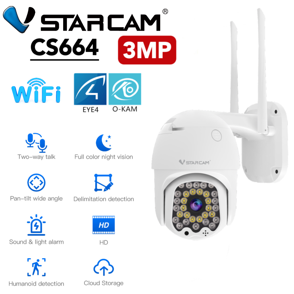 Vstarcam CS664 ใหม่2023 กล้องวงจรปิดไร้สาย Outdoor ความละเอียด 3MP(1296P) ภาพสี มีAI+ คนตรวจจับสัญญาณเตือน (สีขาว)