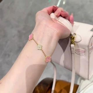 สร้อยข้อมือ ประดับเพทาย รูปดอกซากุระ สีชมพู สี่แฉก หรูหรา เครื่องประดับ สําหรับผู้หญิง