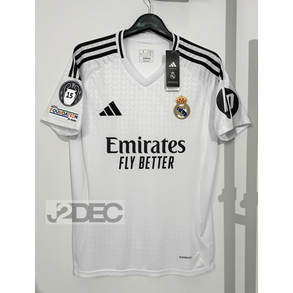ใหม่ล่าสุด !! เสื้อ เรอัล มาดริด Home เหย้า เกรดแฟนบอล 2024/25 ฟลูออฟชั่นพร้อมอาร์ม UCL และชื่อเบอร์หน้าหลัง