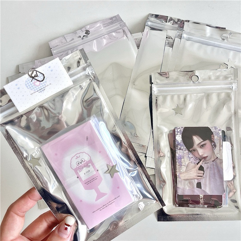 ✨พร้อมส่ง ถุงซิปล็อค หน้าใส หลังทึบ สีเงิน แพค10ชิ้น ถุงใส่สินค้า สำหรับแพคการ์ด