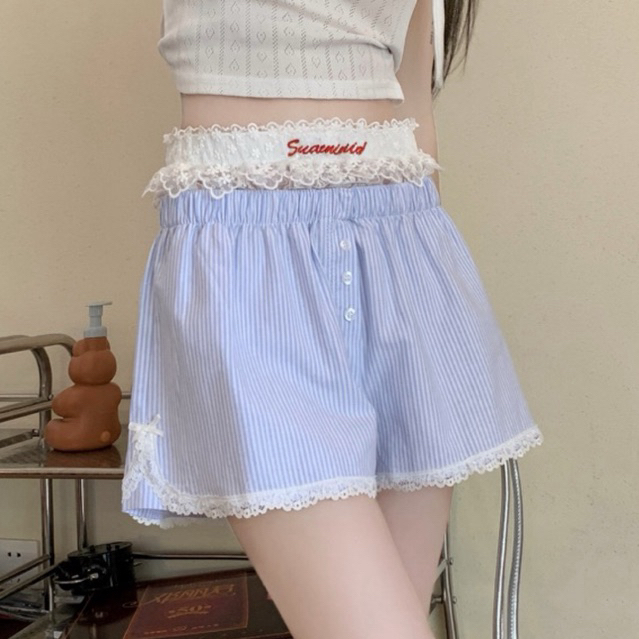 กางเกงขาสั้นผู้หญิง มาใหม่ พร้อมส่งในไทย ทรงบ็อกเซอร์ น่ารักสไตล์เวียดนาม แมชชิ่งง่าย ดีเทลมีกางเกงข้างในแยกอีกที