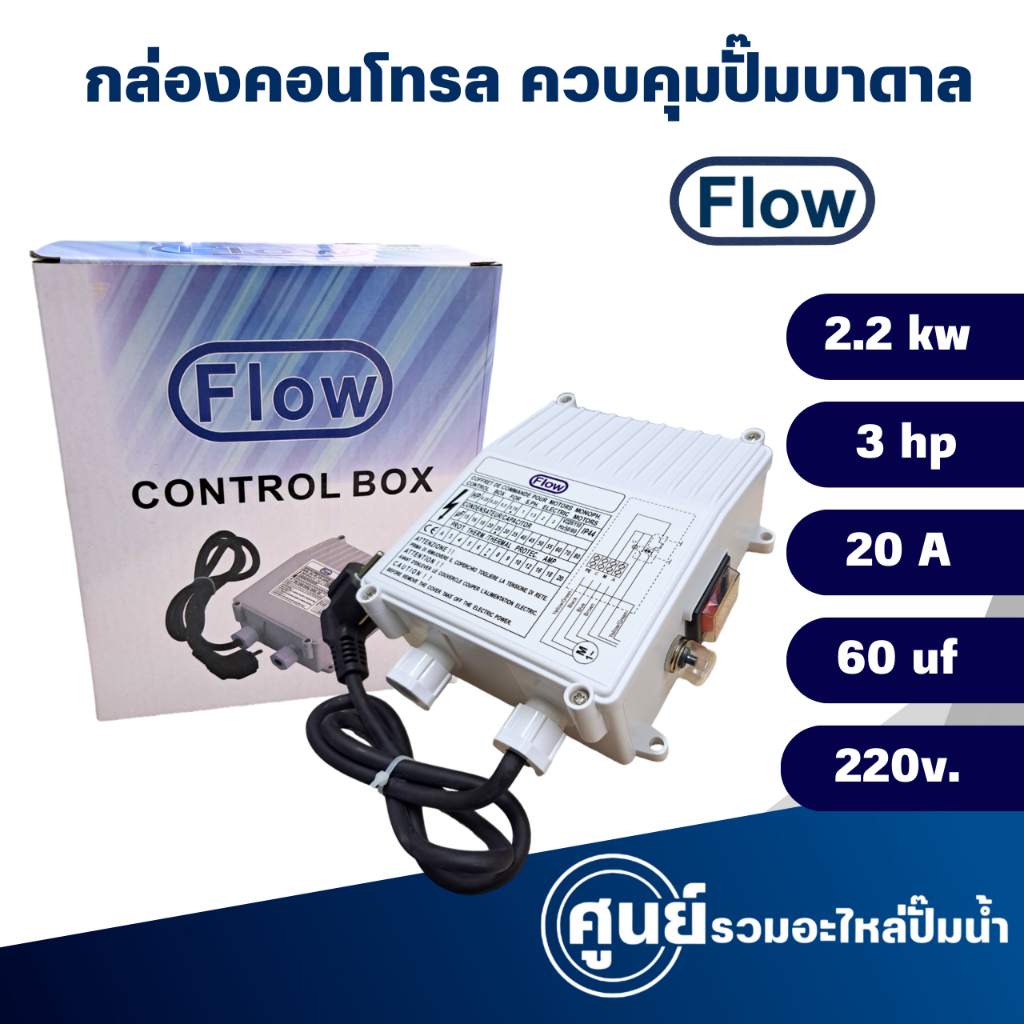 กล่องคอนโทรล กล่องควบคุม ชับเมอร์ส ปั๊มน้ำบาดาลไฟฟ้า ( CONTROL BOX) 2.2kw / 3hp / 20A / 60uf