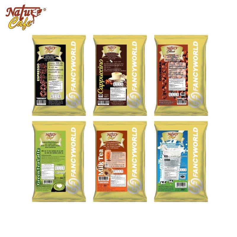 ผงเครื่องดื่มปรุงสำเร็จ 3in1 มี 6 รสชาติ ตรา เนเจอร์ คาเฟ่ Natur Cafe Brand 500g.(500 กรัม x 1 แพ็ค)