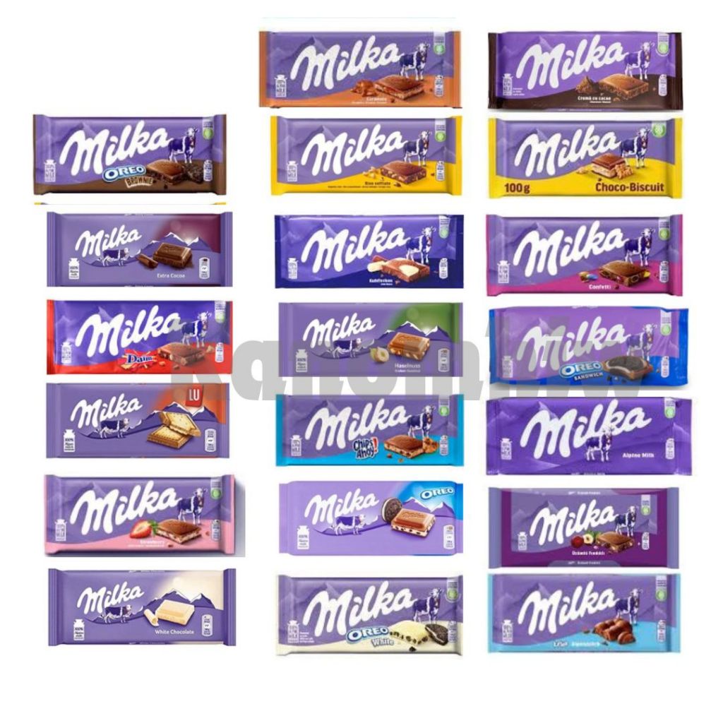 Milka chocolate มีหลายรสชาติ นำเข้าจากเยอรมัน  Net:90-100g.