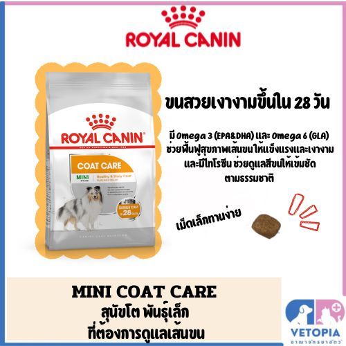 Royal canin mini coat care อาหารสุนัขโต พันธุ์เล็ก ที่ต้องการดูแลเส้นขน 1-3kg.