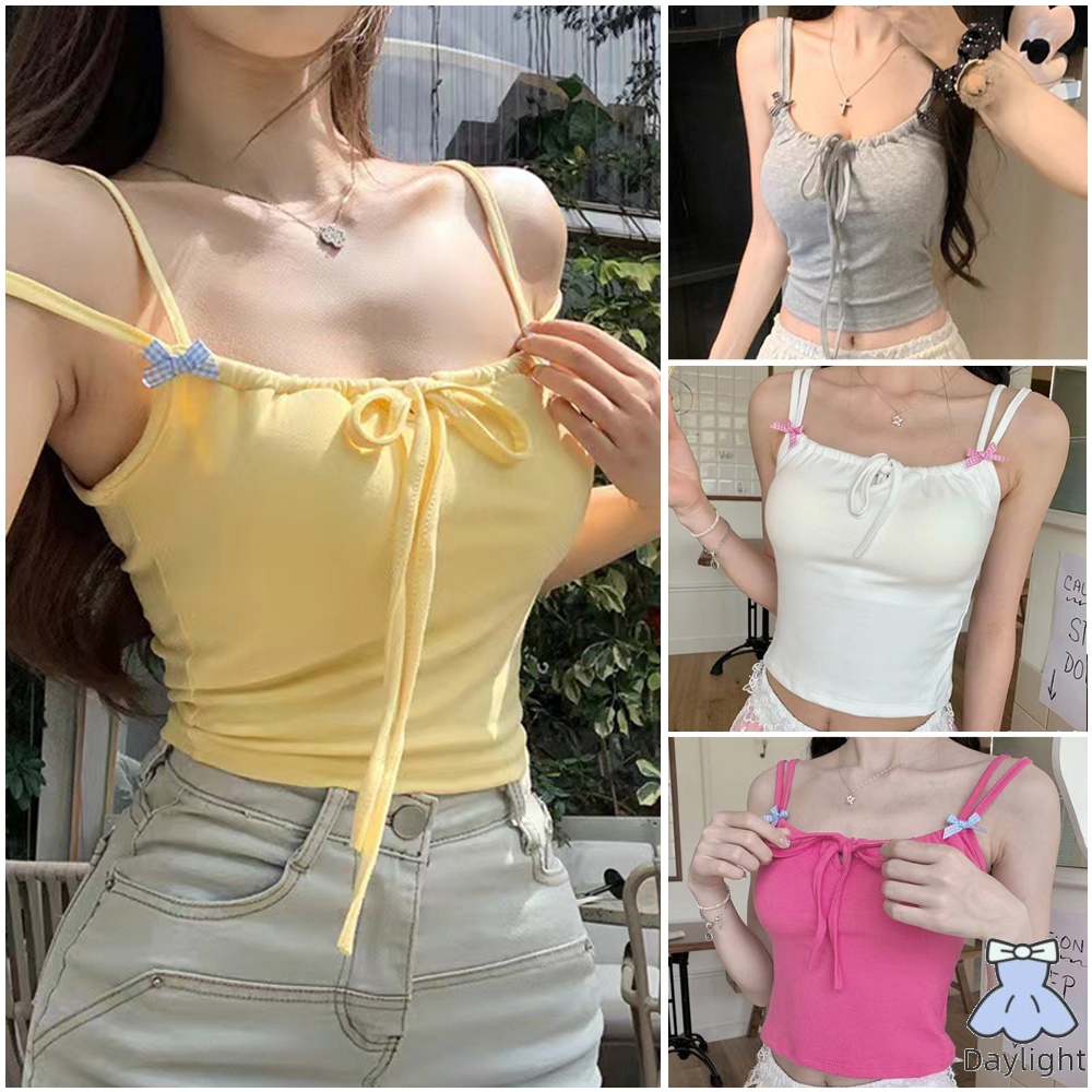 Design Sense Bow เสื้อชิ้นเดียว Ins สาวร้อนหวาน Camisole ผู้หญิงฤดูร้อนด้านหลังที่สวยงาม DL