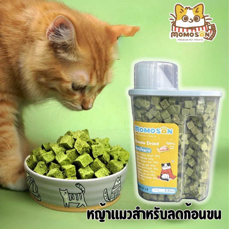 อกไก่ผสมหญ้าแมวฟรีซดราย Freeze dried Cat Treats 2.5L เสริมวิตามิน ลดก้อนขน ต้นอ่อนข้าวสาลี ขนมแมว