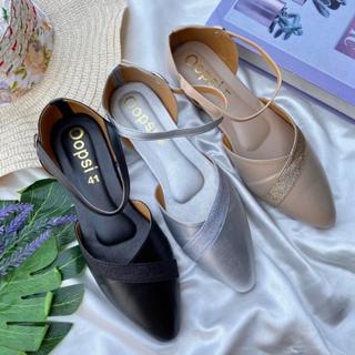 รองเท้าไซร์ใหญ่ (4/1) ทรงหัวแหลมคาดกิตเดอร์ ส้นสูง 1 นิ้ว K-…