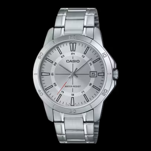 Casio นาฬิกาข้อมือผู้ชาย สีเงิน สายสแตนเลส รุ่น MTP-V004D,MTP-V004D-1C,MTP-V004D-7C