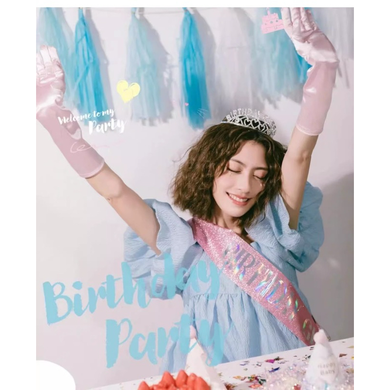 [พร้อมส่ง] สายสะพายวันเกิด สายสะพายHappy Birthday กลิตเตอร์วิบวับ มงกุฎเจ้าหญิง มีหลายแบบ พร็อพถ่ายรูป