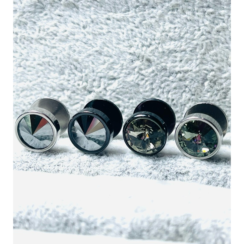 💥ราคา1ข้าง💥จิวหูต่างหูชายหญิงคริสตัลเกาหลีแท้สีชาดำ ดำปรอท ขนาด 10 mm.ก้าน 1.2 mm.สแตนเลสแท้ งานสวยเกรดพรีเมี่ยม