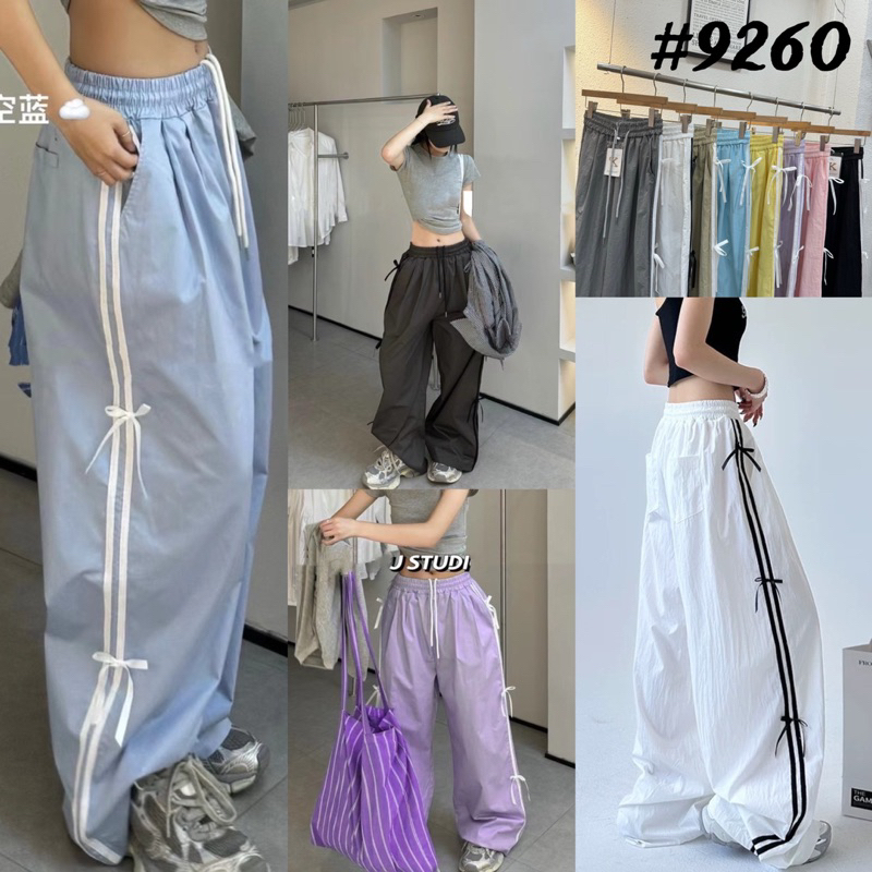 #9260ผ้าพริ้วใส่สบายติดโบว์ทรงเท่