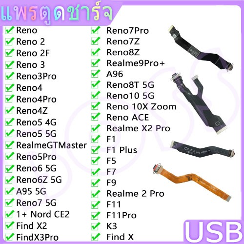 USB แพรชาร์จ ชุดชาร์จ ตูดชาร์จ OPPO reno 2 2F 3Pro 4Pro 4Z 5Pro 6 6Z 7 5G 7Pro 7Z 8Z 8T 10 5G 10X Zo