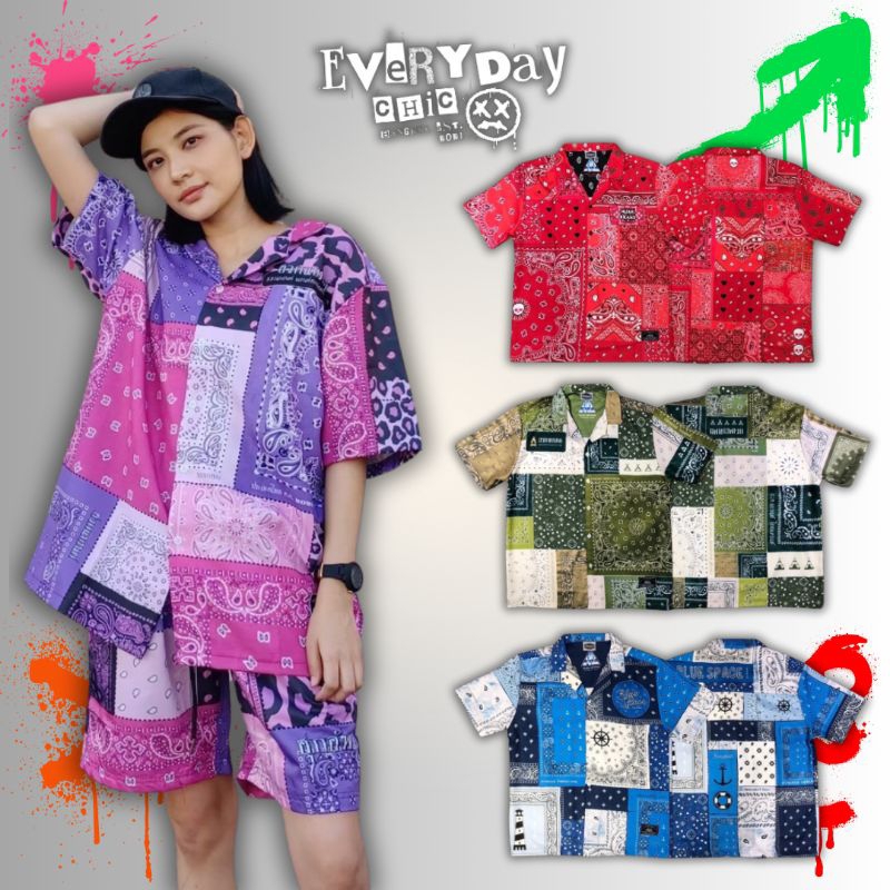 ชุดเซท เชิ้ต​ กางเกง​ ลายผ้า​เช็ดหน้า​ ทรง Oversize จากHuak Brand