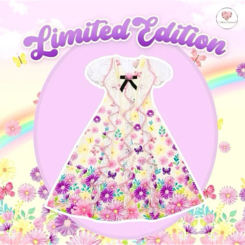 ส่งฟรี📌NEW ป้ายห้อย ไซส์ 2XL📌[พร้อมส่ง ของแท้ 💯%] Maria Diamond Rainbow Floral Dress เดรสยาวแขนตุ๊กต