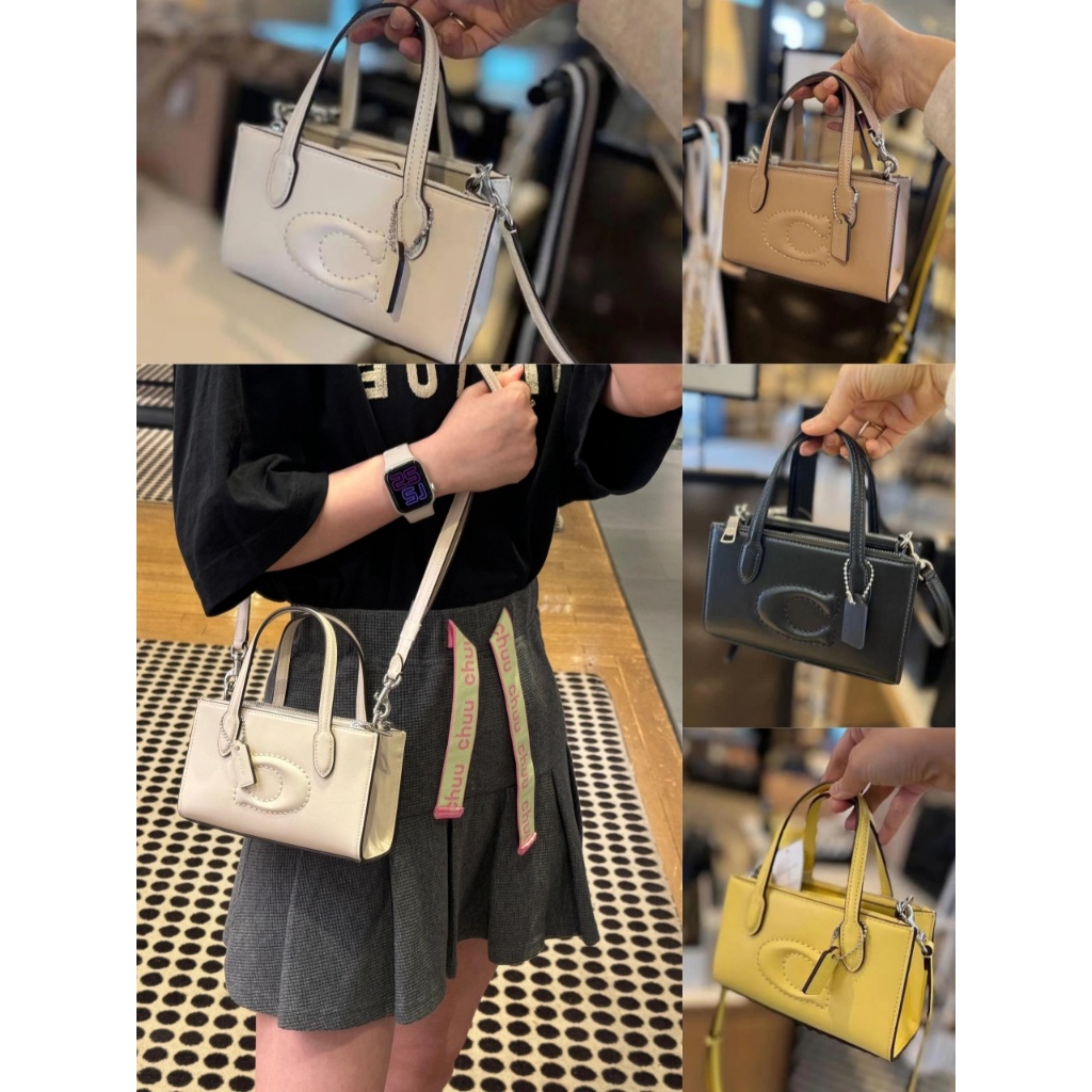 Tote Bag (มินิ) กระเป๋าช้อปปิ้ง กระเป๋าถือ ช่องซิปคู่ มีสายสะพายยาว Nina 17 CT804 กระเป๋า COAC H แท้ หนังวัว
