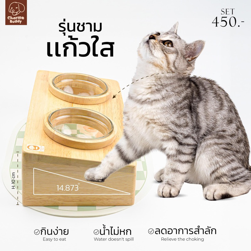 พร้อมส่ง ชามบัดดี้ รุ่นชามเเก้ว (Glass Bowl) พร้อมโต๊ะไม้ สไตล์มินิมอล+ ชามเเก้วพรีเมี่ยม 6” ไม้เเท้เคลือบกันน้ำเชื้อรา