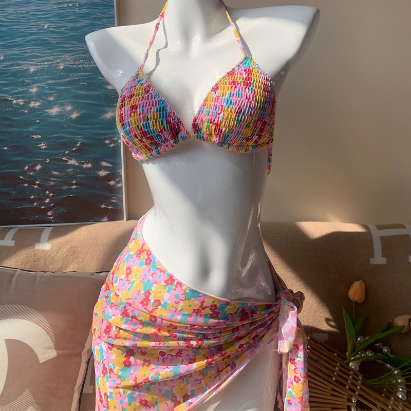 swim girlชุดว่ายน้ําลายดอกไม้ บิกินี่ bikini ทูพีช เหมาะสำหรับสาวเซ็กซี่ ผ้าอัดพลีทเกรดพรีเมี่ยม#0144 - รูปที่ 3