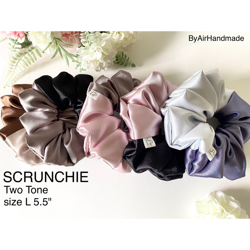 ยางมัดผมโดนัททูโทน สไตล์เกาหลี ผ้าซาตินเนื้อดี ขนาดใหญ่ SCRUNCHIES TWO TONE size L Handmade