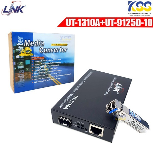 LINK UT-1310A+UT-9125D-10 Fiber Gigabit Media Converter 1-Port RJ45 LC Connector (SM) 1-SFP ประกัน3ป