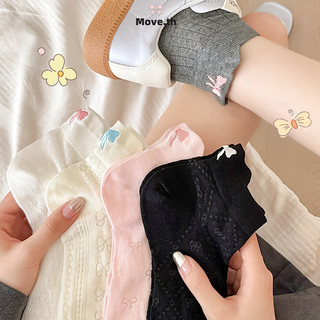 ในไทย-พร้อมส่ง✨ถุงเท้าข้อยาวIns ประดับโบว์ ตรงสั้น สีชมพู หวานสไตล์เกาหลี นักเรียนสำหรับผู้หญิง 2024ใหม่-Move