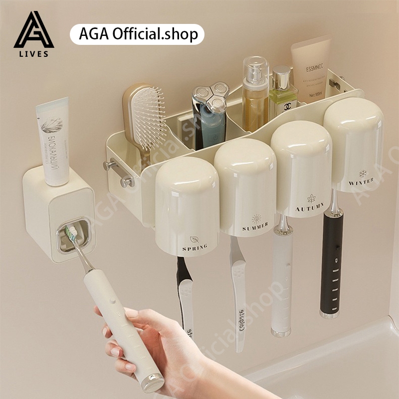【AGA ของแท้】ที่บีบยาสีฟันอัตโนมัติ ที่ใส่แปรงสีฟัน แบบติดผนัง การออกแบบถ้วยคว่ำ แห้งง่าย แบคทีเรียไม่ขยายตัวง่าย