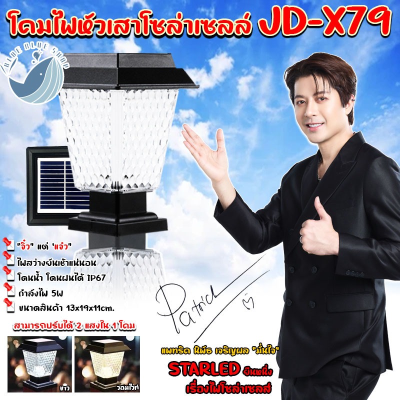 โคมไฟโซล่าเซลล์ รุ่นไฟสวน JD-X79 โคมไฟหัวเสาปรับได้ 2 แสง ใช้ไฟได้ 2 ระบบ พลังงานแสงอาทิตย์และไฟบ้าน