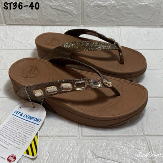 รองเท้าแตะผู้หญิง พื้นเพื่อสุขภาพแบบหนีบ สายกริตเตอร์ คริสตั…