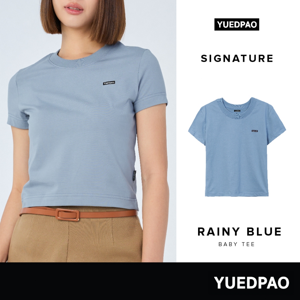 Yuedpao Signature Baby Tee Summer ผ้าหนาทรงสวย ยับยากรีดง่าย เสื้อยืดเปล่า สี Rainy Blue