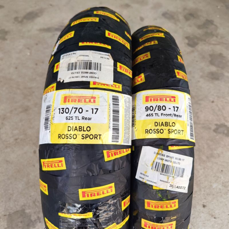 (1คู่) 90/80-17 + 130/70-17 PIRELLI ROSSO SPORT ยางผลิตปี 2021 เคลียร์สต๊อก ลดราคาพิเศษ ใส่ YAMAHA R