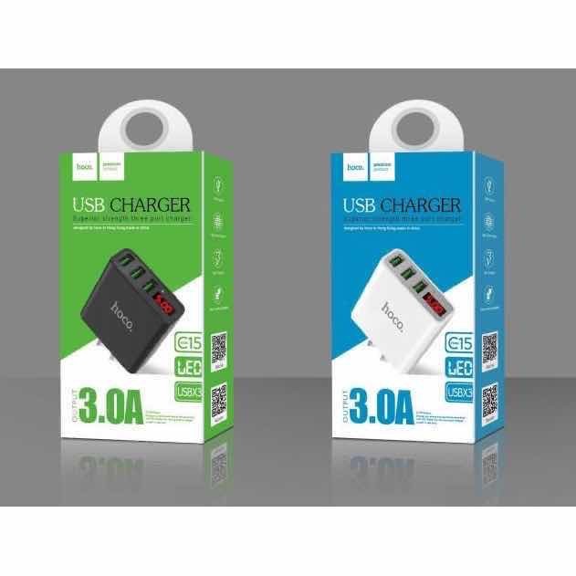 HOCO C15 หัวชาร์จ พร้อมหน้าจอบอกความเร็ว Adapter 3 port 3.0A with LED display