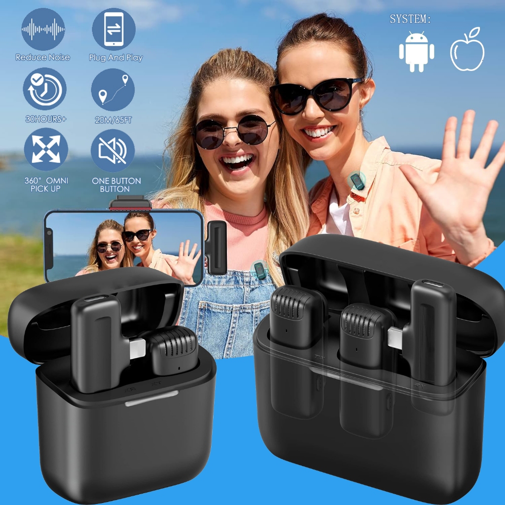 ไมโครโฟนไร้สาย ชนิดติดบนเสื้อ มาพร้อมกับเคสชาร์จและระบบ dual-channel ใช้งานได้ไกล50Mเมตร8Hไมค์ไลฟ์สด โทรศัพท์มือถือ