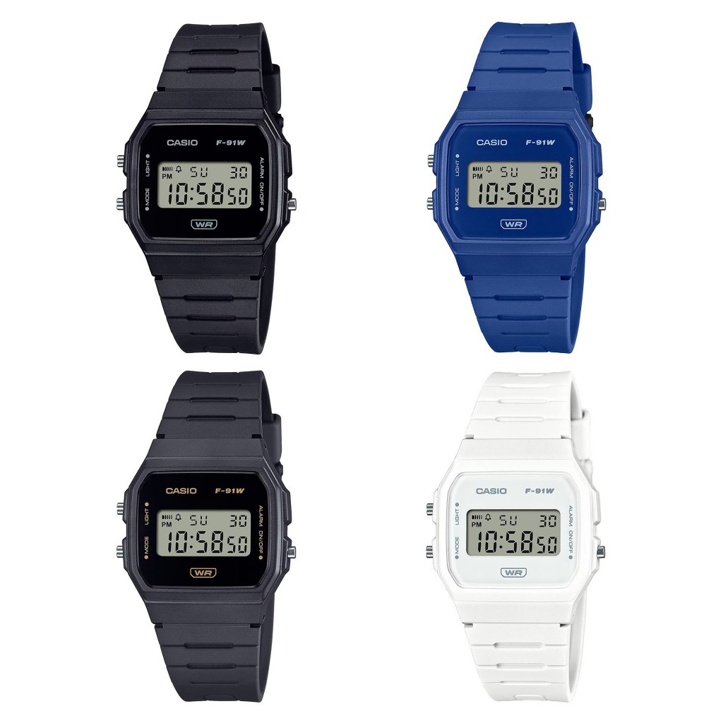Casio  นาฬิกาข้อมือผู้ชาย/ผู้หญิง สายเรซิ่น รุ่น F-91WB(F-91WB-8A,F-91WB-1A,F-91WB-2A1,F-91WB-7A)