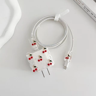 พร้อมส่งจากไทย ขอบหยักเชอรี่ ชุดพันสาย เคสหัวชาร์จ ลายการ์ตูน ตัวถนอมสาย USB 20w 18w 35W