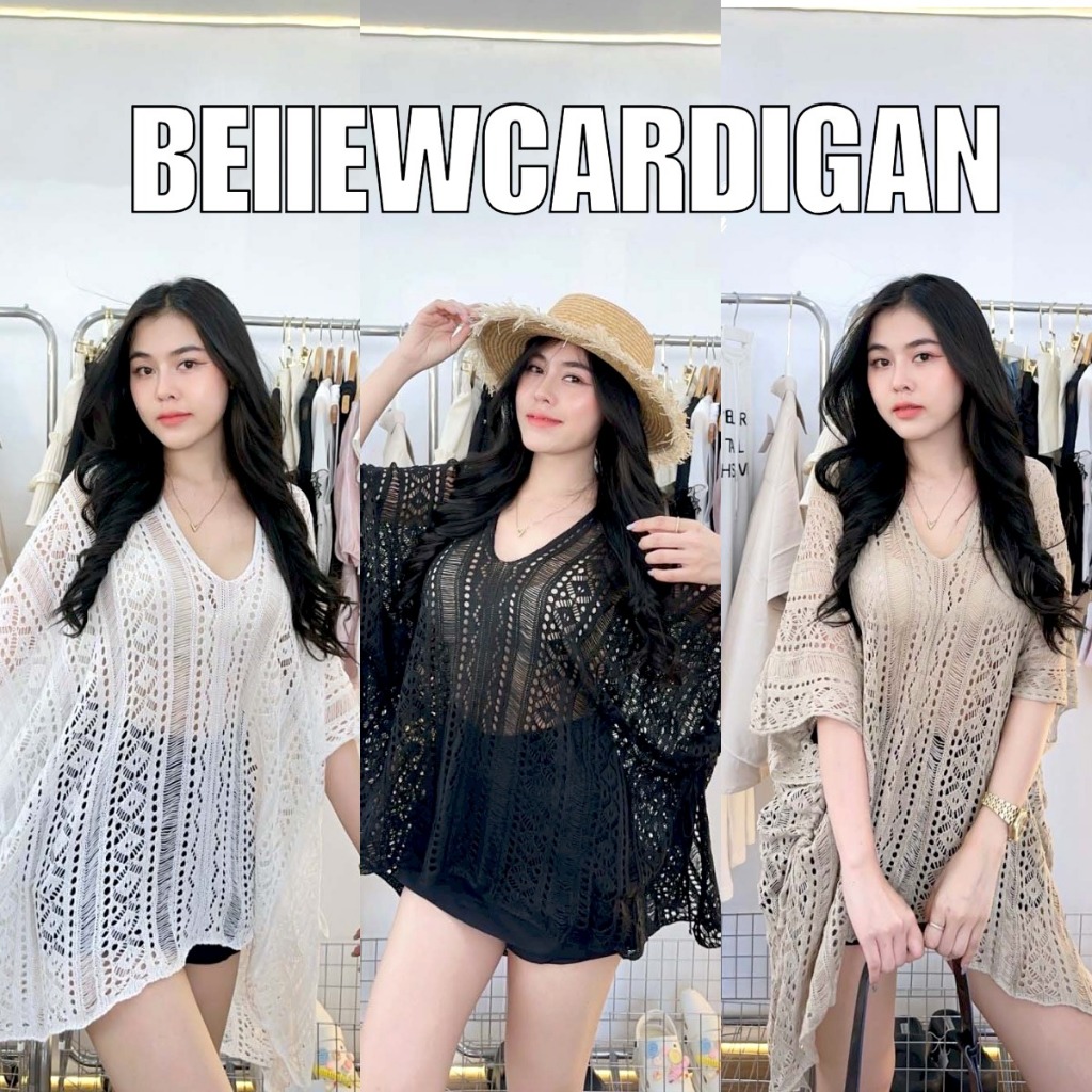 BEIIEW เสื้อตาข่ายทอลายสลับลายฉลุคาดลายดอก ทรงคอยูถ่วงแบบสวม งานเนื้อผ้านุ่ม ไม่แข็ง เป็นขนาดฟรีไซส์ สาวอวบใส่ได้