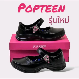 💦พร้อมส่ง💦POPTEEN ป๊อบทีน รุ่นใหม่ 2024 รหัส PT99 มีไซส์ 30-42 มาพร้อมกับหัวใจตุ๊งติ๊ง รองเท้านักเรียนหญิง รองเท้าหนังดำ