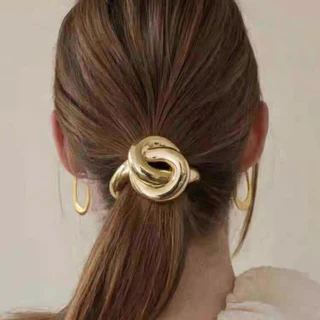 ✨พร้อมส่งจากไทย✨D-07ยางรัดผมโลหะสีทองสไตล์เกาหลี ยางรัดผมเกาหลี แฟชั่นสายฝอ