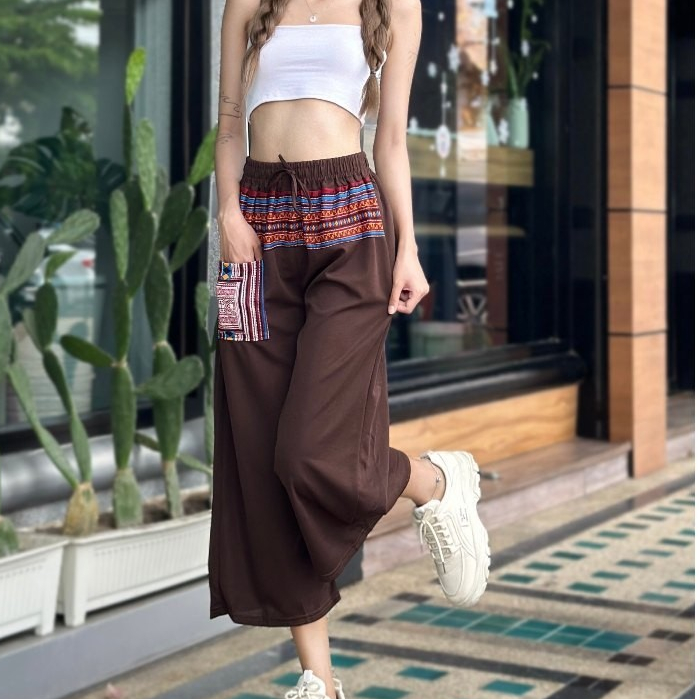 กางเกงพื้นเมือง  ตรงรูดแต่ง(กางเกง 8 ส่วน) ผู้หญิง/ผู้ชายก็ใส่ได้ ใส่สบาย K8325 รูปที่ 2