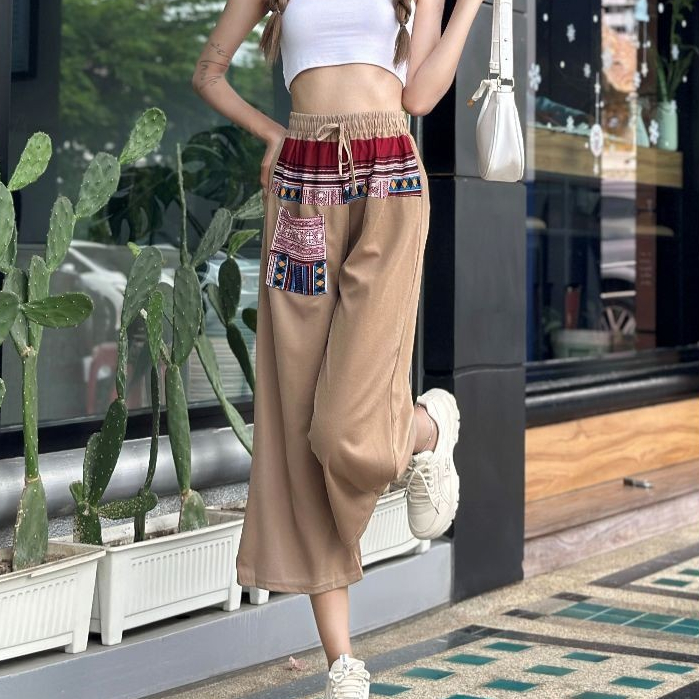 กางเกงพื้นเมือง  ตรงรูดแต่ง(กางเกง 8 ส่วน) ผู้หญิง/ผู้ชายก็ใส่ได้ ใส่สบาย K8325 รูปที่ 4