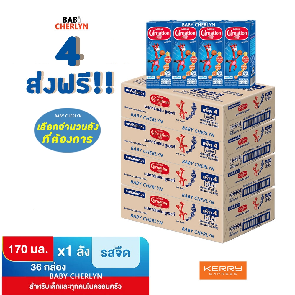 4 ส่งฟรี! Carnation Smartgo นมคาร์เนชัน สมาร์ท โก รสจืด 170 มล 36 กล่อง นม นมกล่อง